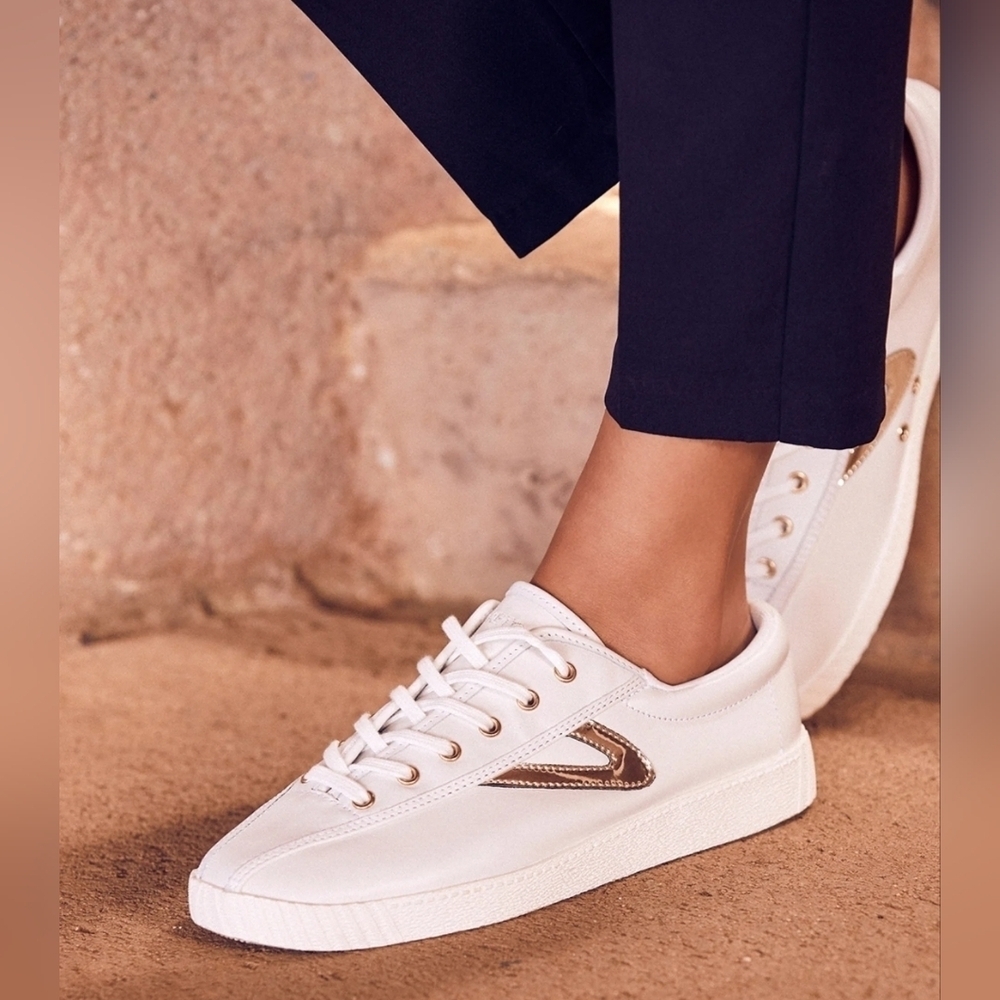 Tretorn Nylite 2 Plus White and Gold Leather Sneakers
